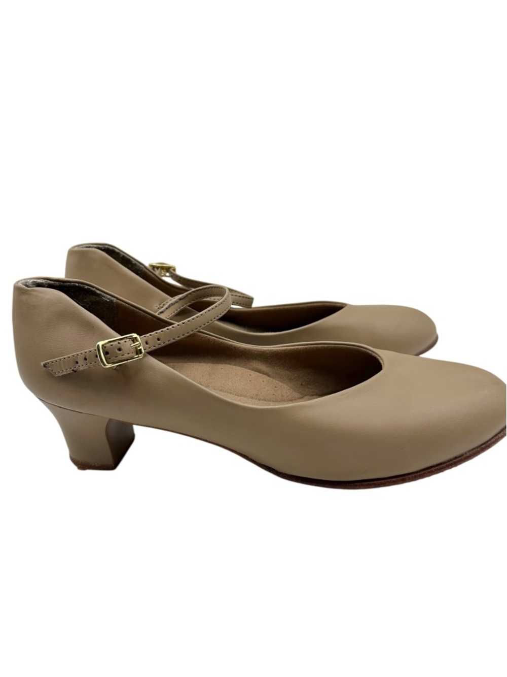 Capezio Jr. Footlight Rounded Toe Thin Strap Leather Character Dance Shoe Tan 10 - Picture 6 of 16